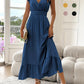 🎉Last Day Promotion 50% OFF💃🌼Women's Plain V-Neck Ruffled Waist-Defining Shirred V Neck Maxi Dress