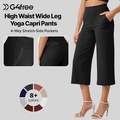 ⏳LAST DAY SALE ONLY￡11.99!!🌸Women's High-Waisted Wide Leg Cropped Capri Pants Pocket Yoga Leggings