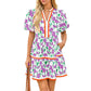 ⏰Summer Hot Sale 70% OFF💃Women's V Neck Floral Short Puff Sleeve Patchwork Casual Boho Mini Dress👍✨Soft Fabric & Comfortable Fit