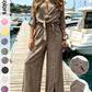 🏆SUMMER HOT SALE 60% OFF🔥Women's Two-Piece Vacation Style Fit Shirt and Pants Set, Knot Top with Button Decoration, Wide Leg Pants, Casual for Women, Womenswear