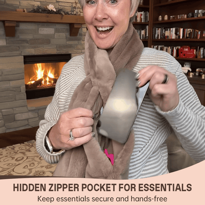 ⚡55% OFF Today! £7.99 Cosy Faux Fur Pull-Through Scarf with Secret Zipper Pocket – Holds Your Phone, Cards & Keys Hands-Free