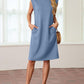 🔥Summer Sale 49% OFF💥Women Round Neck Loose Split Wrinkle-Free Midi Dress with Pockets