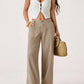 💗LAST DAY SALE 50% OFF⚡50K+ SOLD!!🌸Women's Cotton Linen Palazzo Pants Summer Flowy Wide Straight Leg Beach Trousers With Pocket Casual Solid Color Soft Elastic High Waist Lounge Pants💐