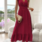 🎉Last Day Promotion 50% OFF💃🌼Women's Plain V-Neck Ruffled Waist-Defining Shirred V Neck Maxi Dress
