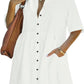 💃2026 Summer Hot Sale 70% OFF✨Women's Short Sleeve Button Down Textured Babydoll Dress Dress with Pockets