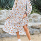 Women's Long Sleeve V Neck Bohemian Midi Dress