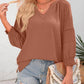 💥Last Day Special Sale 49% OFF👚Womens 3/4 Lantern Sleeve Casual V-Neck T-Shirts Pleated Loose Hollow-Out Blouse