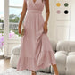 🎉Last Day Promotion 50% OFF💃🌼Women's Plain V-Neck Ruffled Waist-Defining Shirred V Neck Maxi Dress