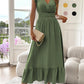 🎉Last Day Promotion 50% OFF💃🌼Women's Plain V-Neck Ruffled Waist-Defining Shirred V Neck Maxi Dress