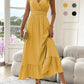 🎉Last Day Promotion 50% OFF💃🌼Women's Plain V-Neck Ruffled Waist-Defining Shirred V Neck Maxi Dress