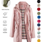 🔥LAST DAY SALE 50% OFF🧥💦Women's Solid Color Drawstring Zip Up Hooded Trench Coat Raincoat🍃