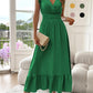 🎉Last Day Promotion 50% OFF💃🌼Women's Plain V-Neck Ruffled Waist-Defining Shirred V Neck Maxi Dress