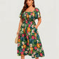 ⏰Summer Hot Sale 70% OFF💃Floral Smocked Square Neck Midi Dress with Pockets