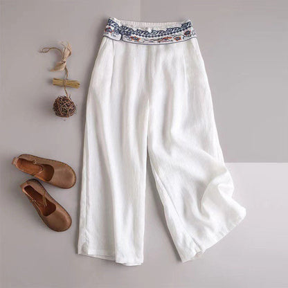 Vintage Ethnic Embroidered Waist Wide Leg Pants