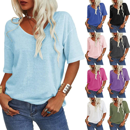 🔥Last Day 49% OFF🔥Women's Solid Color V-Neck T-shirt - 12 COLORS