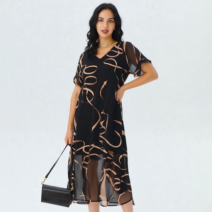 🔥Last Day Special Sale 60% OFF!!💝✨Flowy V-Neck Printed Long Dress, Lightweight, Comfy,Breathable, Wrinkle-Resistant,Flattering For All Body Types.👗