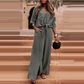 🏆SUMMER HOT SALE 60% OFF🔥Women's Two-Piece Vacation Style Fit Shirt and Pants Set, Knot Top with Button Decoration, Wide Leg Pants, Casual for Women, Womenswear