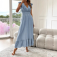 🎉Last Day Promotion 50% OFF💃🌼Women's Plain V-Neck Ruffled Waist-Defining Shirred V Neck Maxi Dress