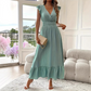 🎉Last Day Promotion 50% OFF💃🌼Women's Plain V-Neck Ruffled Waist-Defining Shirred V Neck Maxi Dress