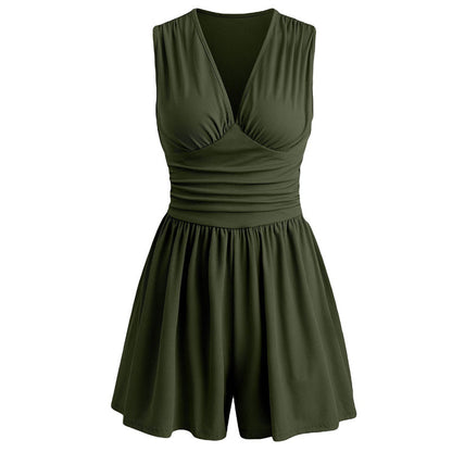 🏖️Summer Cool Deal: ONLY ￡15.99!!🌷👗Women's Sleeveless V-Neck Ruched Waist Romper