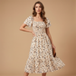 🌈2026 Summer Hot Sale 50% OFF!✨Square Neck Floral Midi Dress – Smocked Bodice, Flowy Tiered Skirt, Romantic🌸