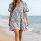 ⏰Summer Hot Sale 70% OFF💃Women's V Neck Floral Short Puff Sleeve Patchwork Casual Boho Mini Dress👍✨Soft Fabric & Comfortable Fit