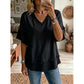 💖LAST DAY SALE ONLY￡11.99!!💖Women's Boho V-Neck T-Shirt with Frayed Edges🌿 – Loose Fit, Breathable Summer Top in Soft Cotton👚
