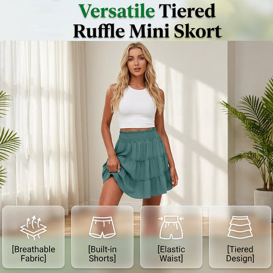 🔥🏖️SUMMER HOT SALE: ONLY ￡11.99!!💃Women’s Elastic High Waist Tiered Ruffle Skort