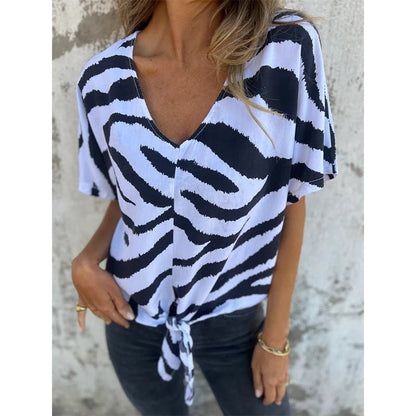 ⏳LAST DAY SALE ONLY￡9.99!!🦓🌿 Zebra Knot Tee – Wild Print, Waist-Defining Tie👚 ✨