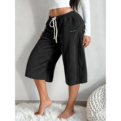 💖LAST DAY SALE 65% OFF💖🎁Women's Ribbed Wide-Leg Drawstring Cropped Pants