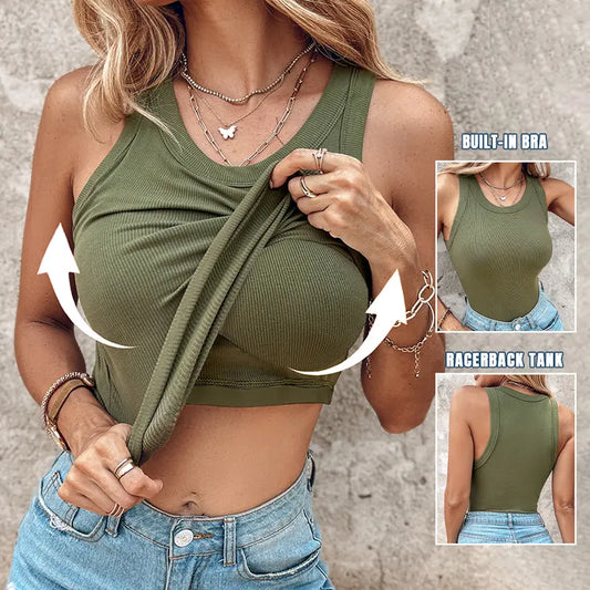 ⏰LAST DAY SPECIAL PRICE: ￡8.99!!🔥Ribbed Stretchy Tank Top with Shelf Bra